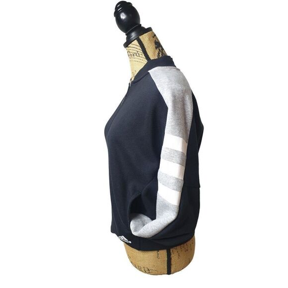 Adidas Women's Jacket Small Sport ID Bomber 3-Stripes Black & Gray Full Zip - Picture 6 of 7